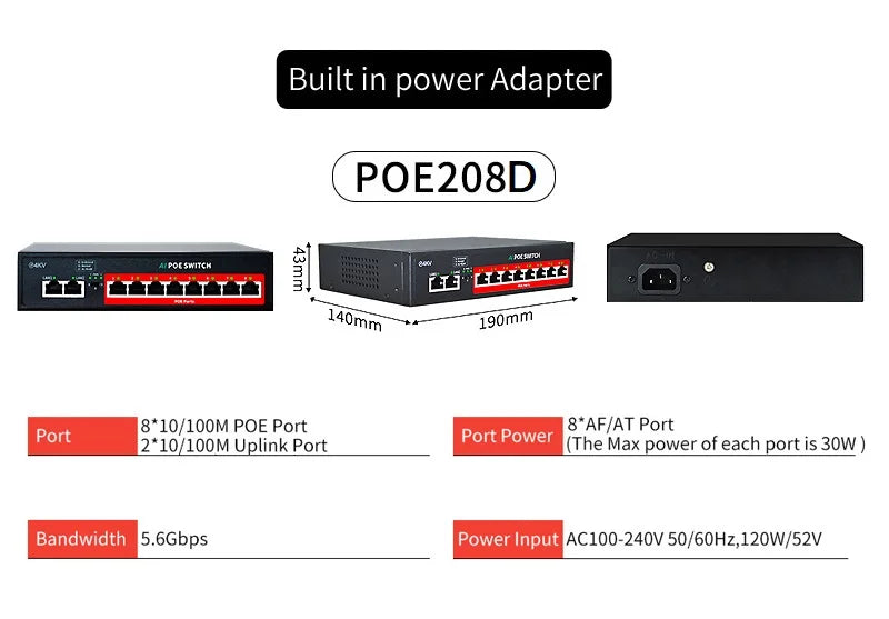 Switch POE serie STEAMEMO-SSC 4/6/8/16/24 porte, POE attivo per telecamere IP, switch AP wireless, Gigabit IEEE 802.3 AF/AT