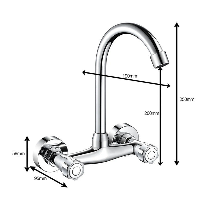 Rubinetto da cucina a parete doppio foro rubinetti per acqua calda e fredda miscelatore da cucina girevole a 360 ° rubinetto monocomando per lavello