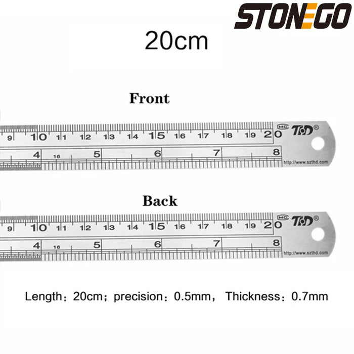 Righello in acciaio inossidabile STONEGO, righelli in metallo da 6, 8, 12, 16, 20 pollici, con scala a doppia faccia della linea di laurea ad alta precisione