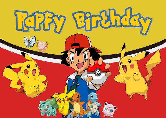 Happy Birthday Party Pokemon sfondo decorazione bambini Boy Baby Shower Pikachu Anime Photography Background Banner Vinyl Poster