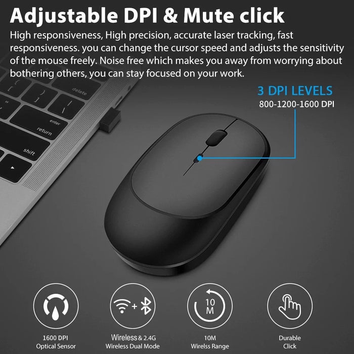 Mouse muto Mouse ricaricabile Gamer Doppie modalità Mouse wireless USB 2.4g compatibile con Bluetooth per laptop Pad Tablet MacBook Mause