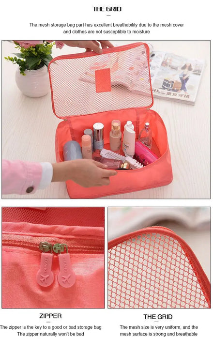 6 pz/set borsa da viaggio rosa/blu/grigio borsa da viaggio per abbigliamento da viaggio impermeabile di grande capacità con cerniera