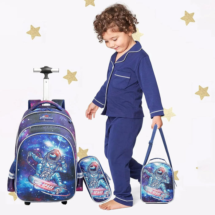 Zaini Trolley per bambini con ruote zaini per bagagli a rotelle su ruote zaino per astronauta per Set di borse da scuola per ragazzi