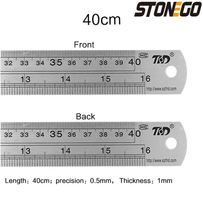 Righello in acciaio inossidabile STONEGO, righelli in metallo da 6, 8, 12, 16, 20 pollici, con scala a doppia faccia della linea di laurea ad alta precisione