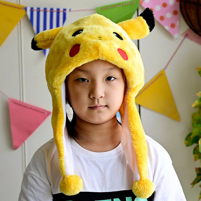 Cartoon Pikachu cappelli di peluche Animal Winter Warm Cute Cap Winter Ski Hat Beanie Aviator Style Kawaii Bunny Short Hat for Kids Adult