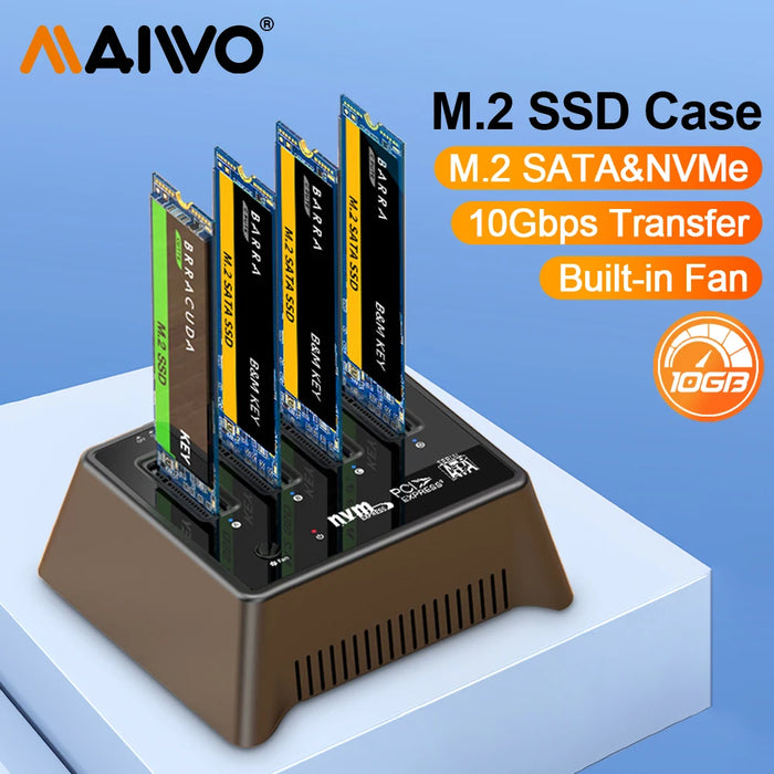 MAIWO 4 Bay M2 Nvme Docking Station M/B Key Type-C 10Gbps M.2 Case USB C SSD Case NVME e NGFF Hdd SSD Docking Station con ventola