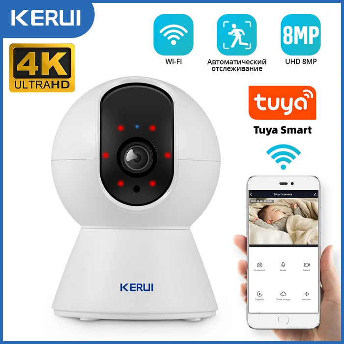 KERUI 5MP 8MP 4K HD Tuya Smart Mini WiFi IP Camera Indoor Wireless Security Home CCTV Telecamera di sorveglianza con tracciamento automatico