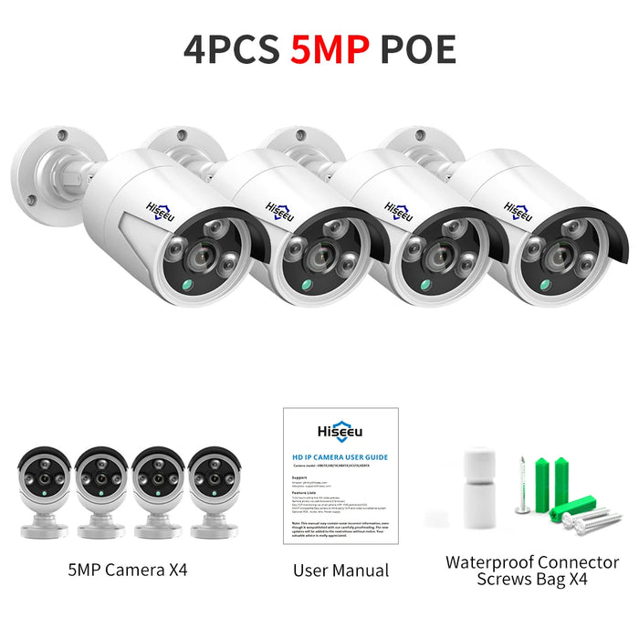 Hiseeu H.265 POE IP 4MP 5MP CCTV telecamera di sicurezza di sorveglianza IP per registrazione Audio sistema POE NVR visione notturna esterna impermeabile