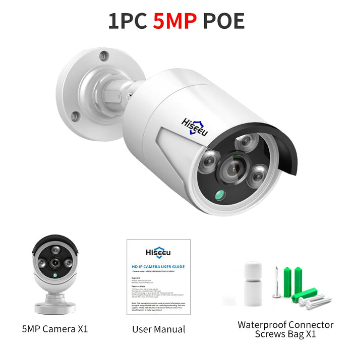 Hiseeu H.265 POE IP 4MP 5MP CCTV telecamera di sicurezza di sorveglianza IP per registrazione Audio sistema POE NVR visione notturna esterna impermeabile